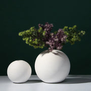 White ball ceramic flower vase